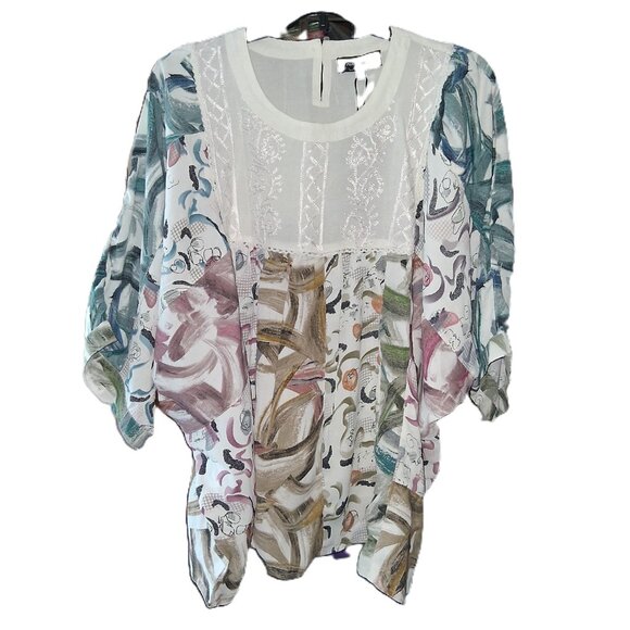 Young Threads Floral Dolman Sleeve pheasant blouse top size large NWT  B21 - Picture 2 of 10